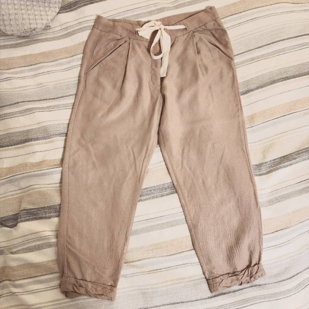 Aritzia‎ Wilfred Allant pants, linen blend, silk tie. Light/dusty pink.